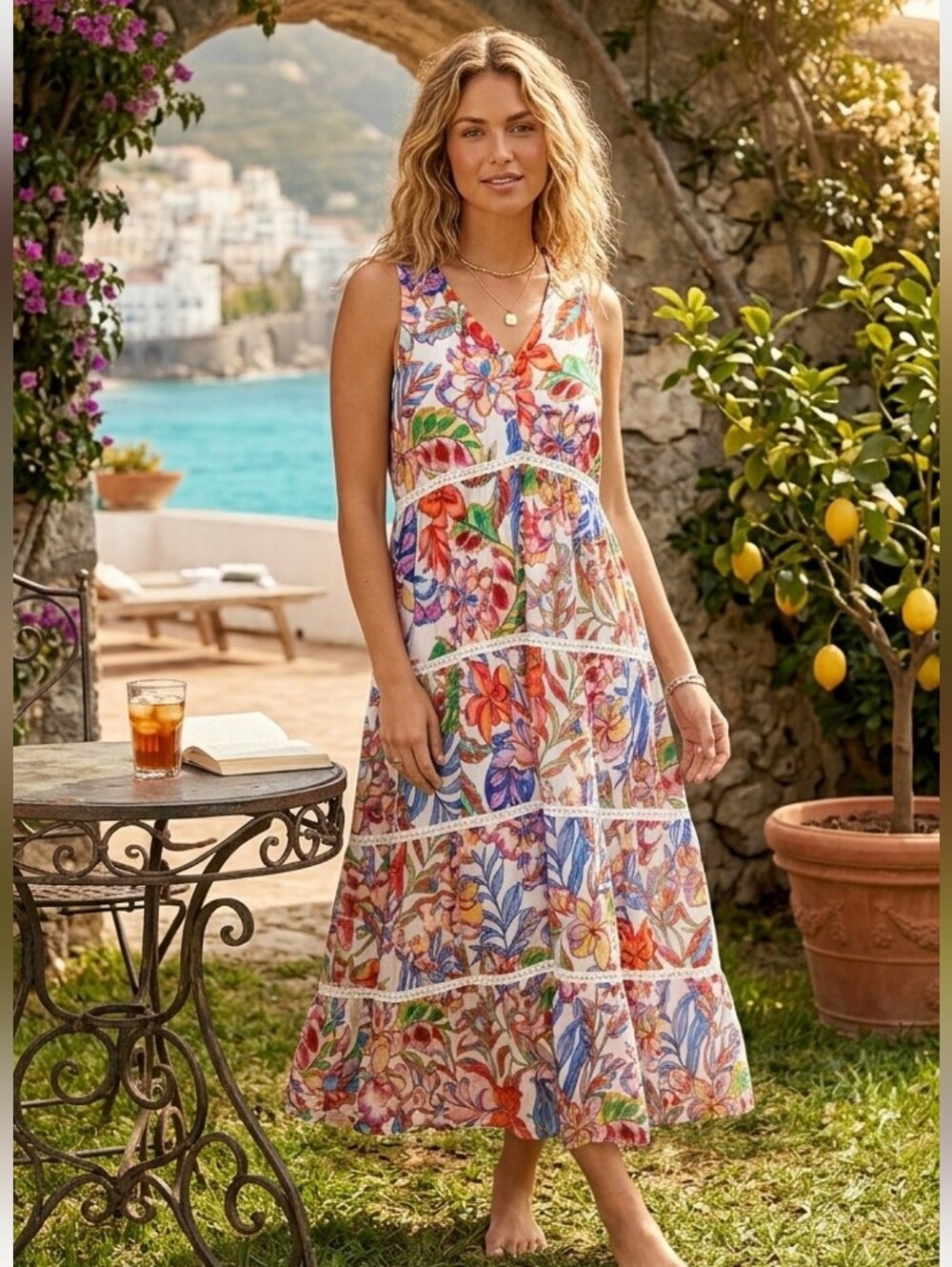 Johnny Was Chevron Tiered Midi Dress